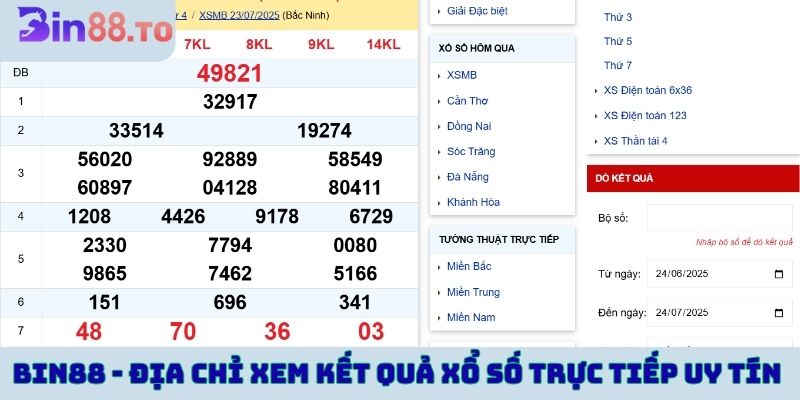 Bin88 - địa chỉ xem kết quả xổ số trực tiếp uy tín 