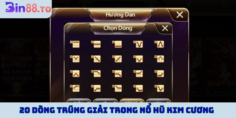 20 dòng trúng giải trong Game slot Kim cương